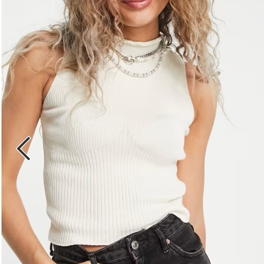 Topshop Cream Mock Neck Tank Top